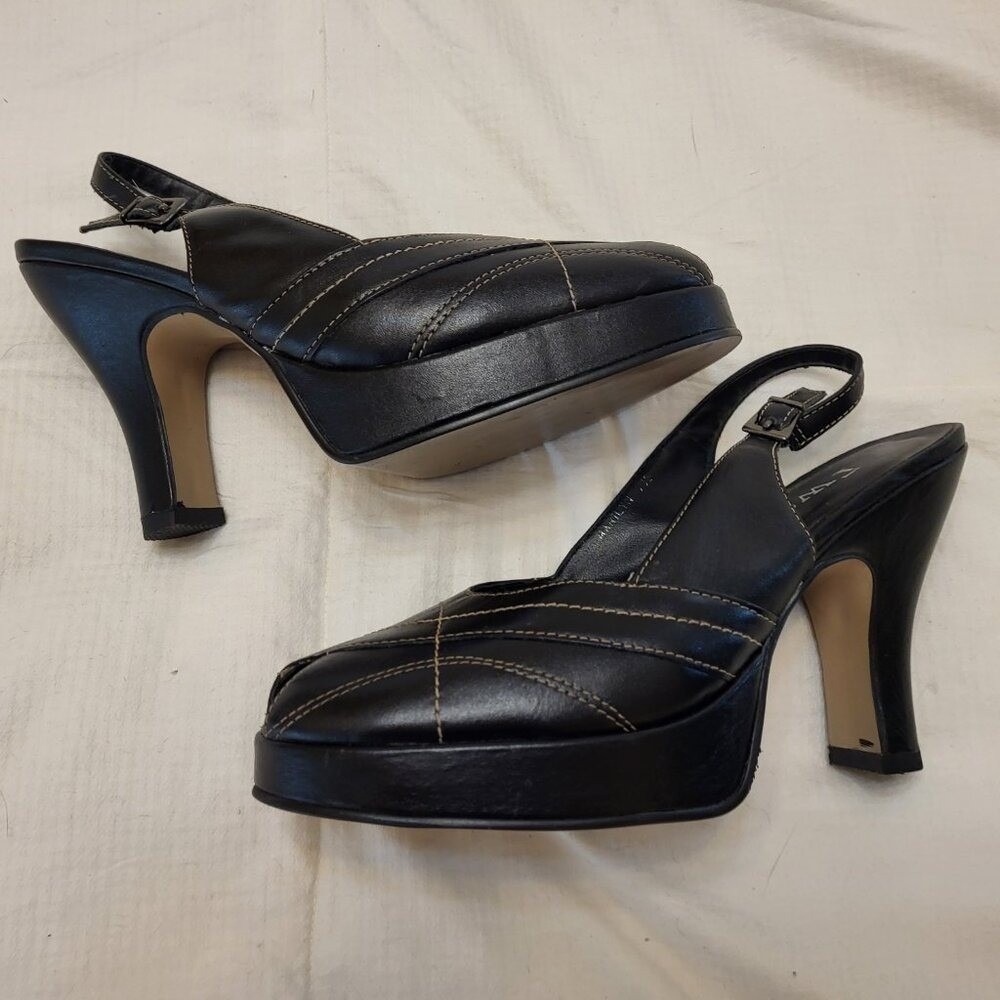 Two Lips Marilyn Black Pinup Peep Toe Buckle Platform Slingback Heels - 7.5 - Picture 3 of 10